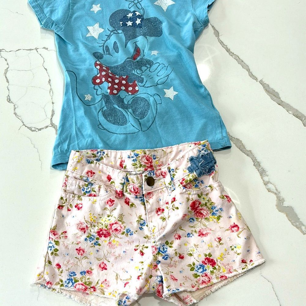 Disney D-Signed | Girls Light Pink Denim Floral Summer Shorts Size 6
